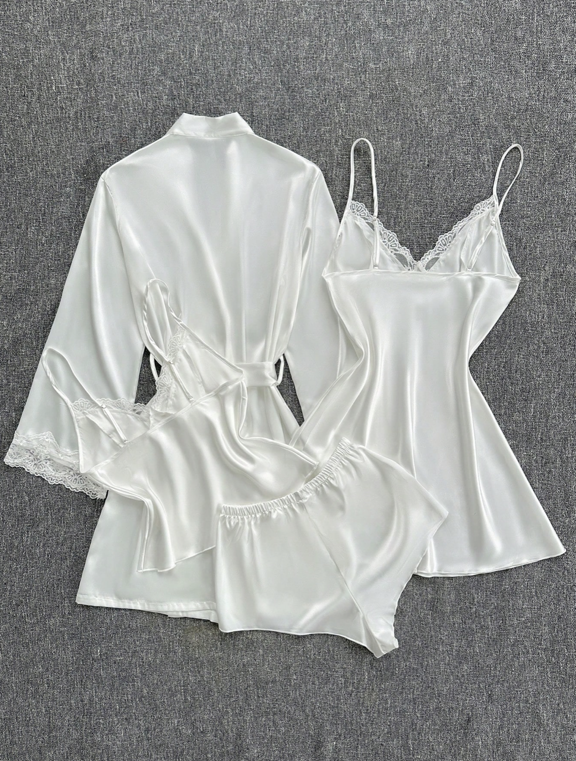 4pcs White Silk Pajama