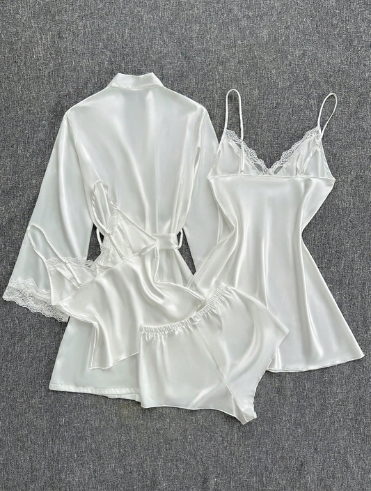 4pcs White Silk Pajama